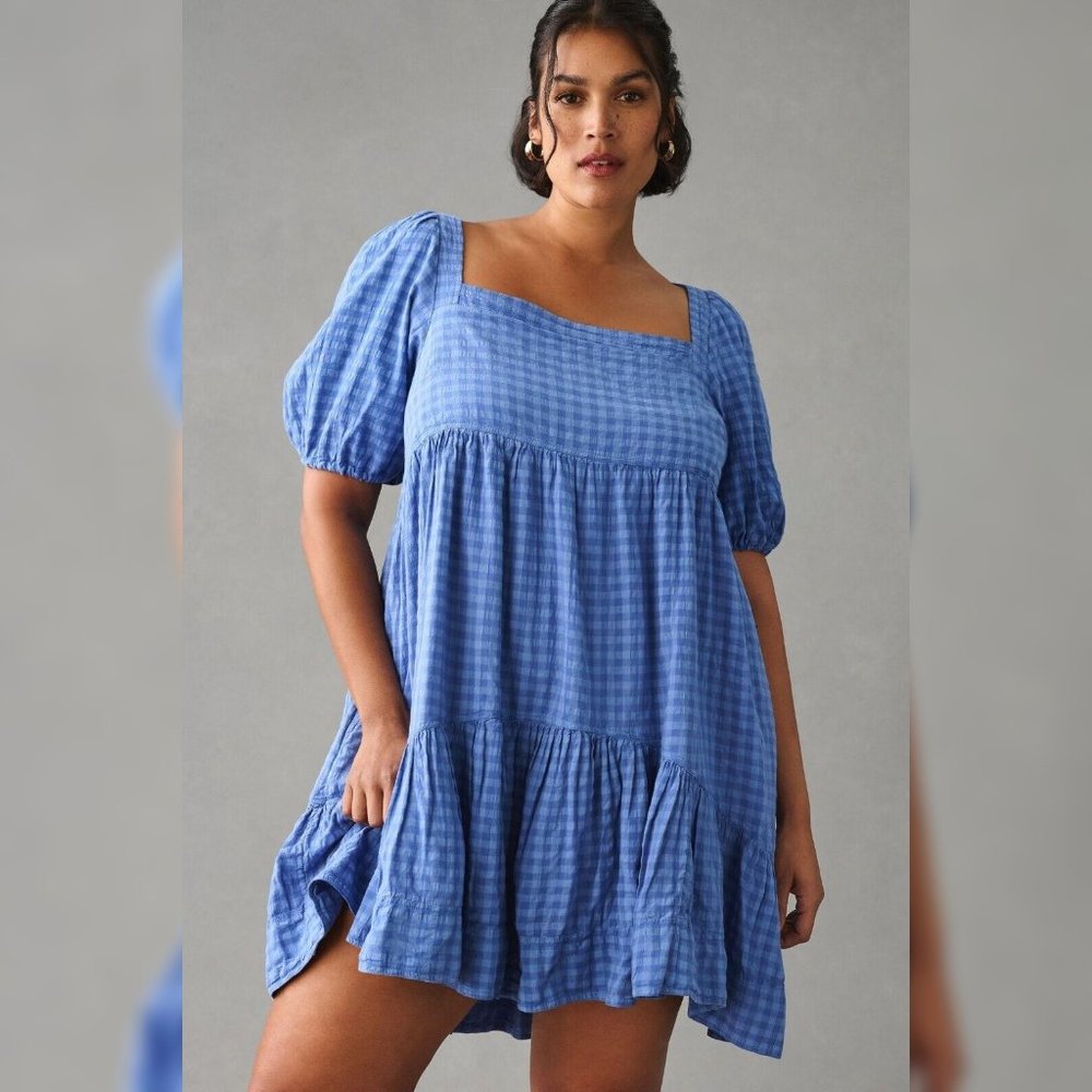 Anthropologie Pilcro Square Neck Textured Babydoll Dress L 10 Women's NEW 34104
